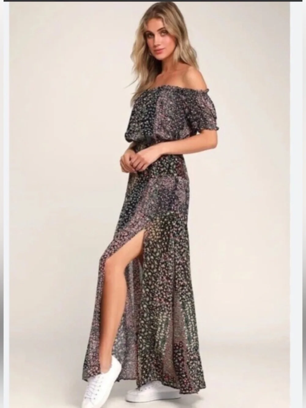 Lulu's Black Floral Maxi Dress with Pink and Blue Print - Picture 2 of 9